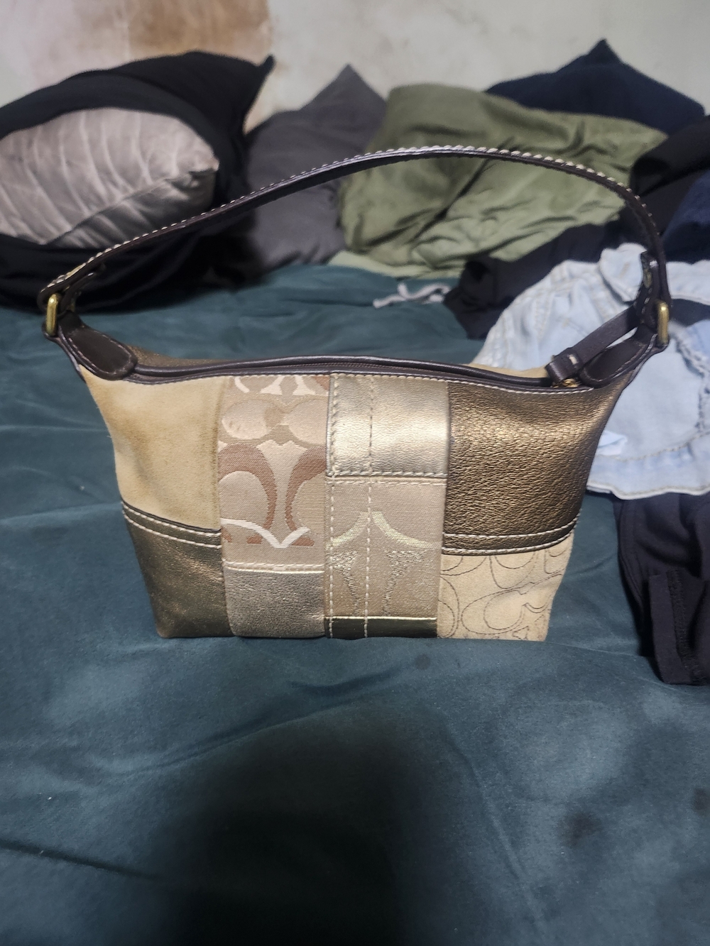 Coach Patchwork Metallic Beige & Brown Wristlet